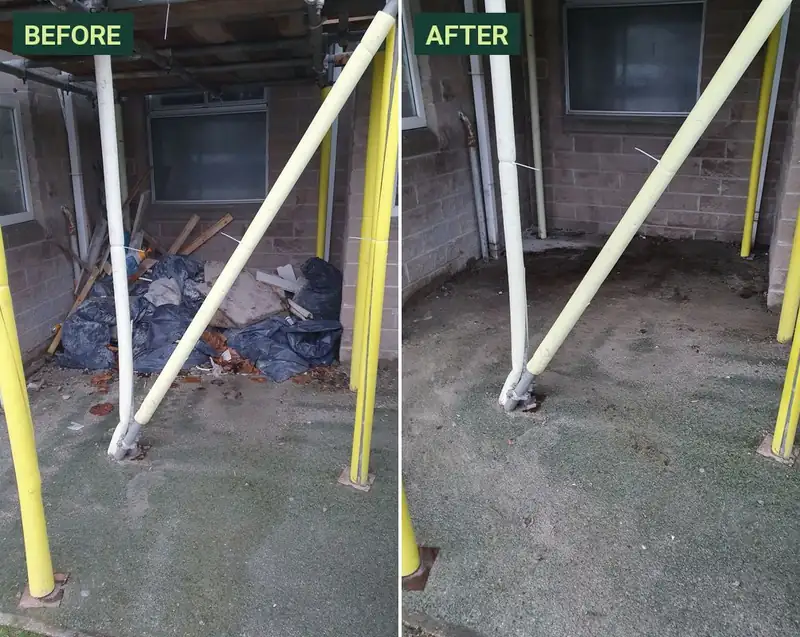 Before and after: Rubbish under scaffolding, then the area cleared